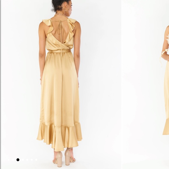 Show Me Your Mumu Samantha Ruffle Wrap Dress in Gold - Picture 3 of 6